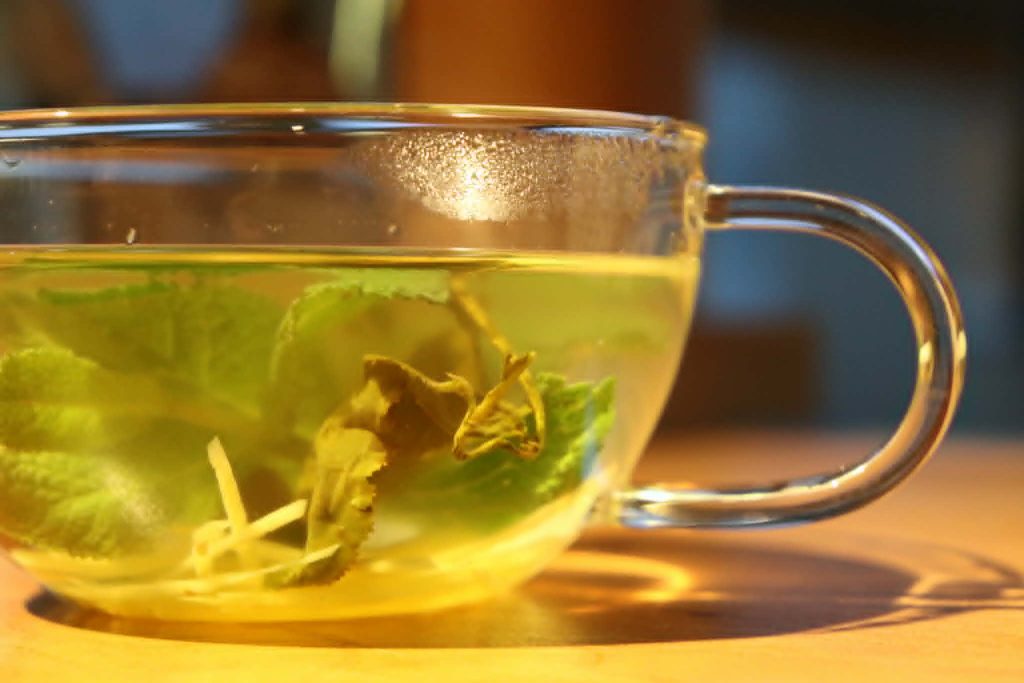 Frischer Kräutertee im Glas